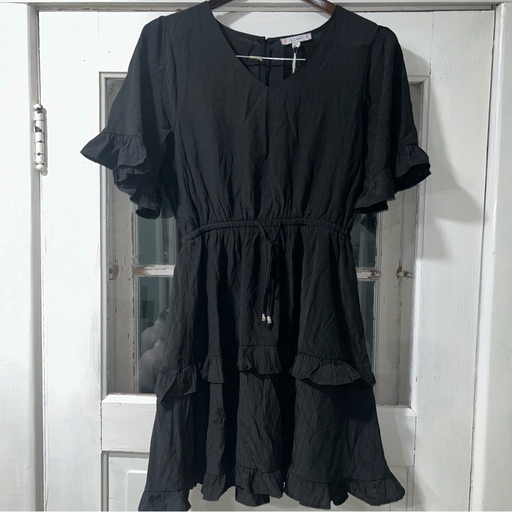 L LOVE black ruffled dress NWT small